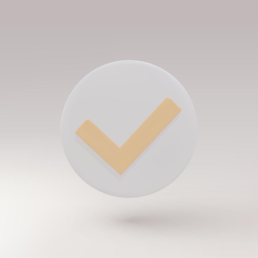 3d Check  mark button - OK, app icon. Vector illustration.
