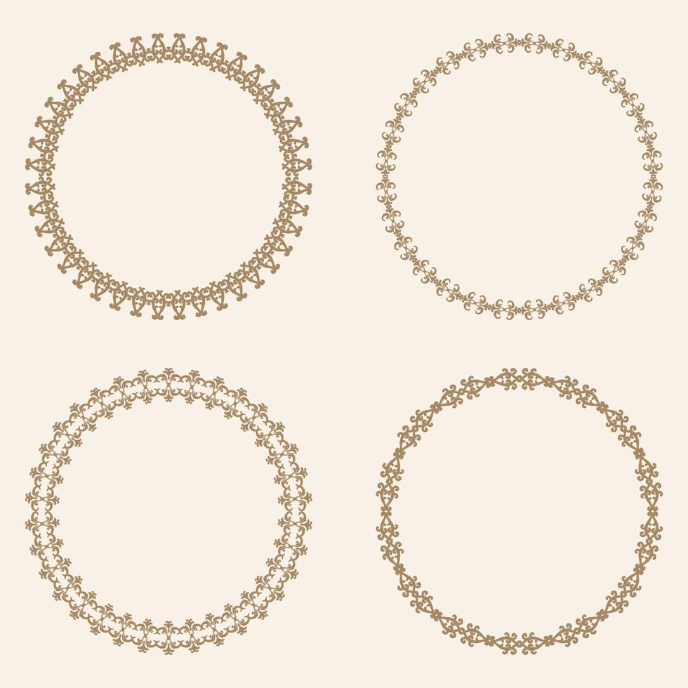 Collection of round ornaments in vintage style. Round borders. Elegant decor in oriental style. Place for text. Ornament for cards and invitations. vector