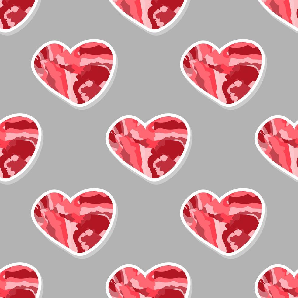 Seamless geometric pattern with red hearts. Abstract red heart in a flat style. Happy valentine day background.Valentines day attributes. Vector illustration.