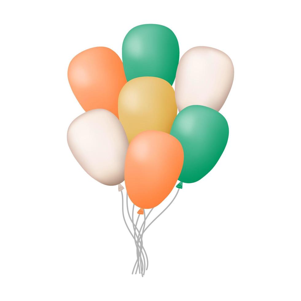 montón de globos de gel 3d sobre un fondo blanco. globos voladores con los colores de la bandera irlandesa. objeto de decoración para cumpleaños, bodas, festivales, cualquier festividad. ilustración vectorial vector