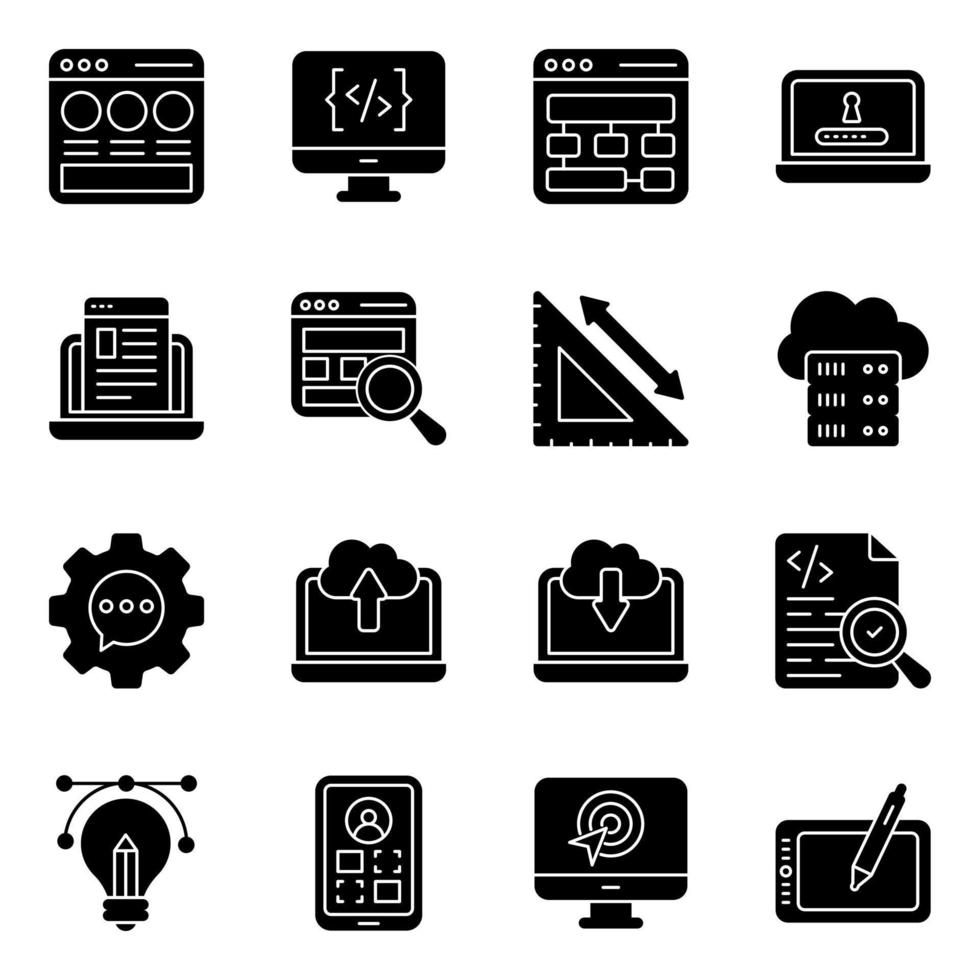 Pack of Website Design Solid Icons vector