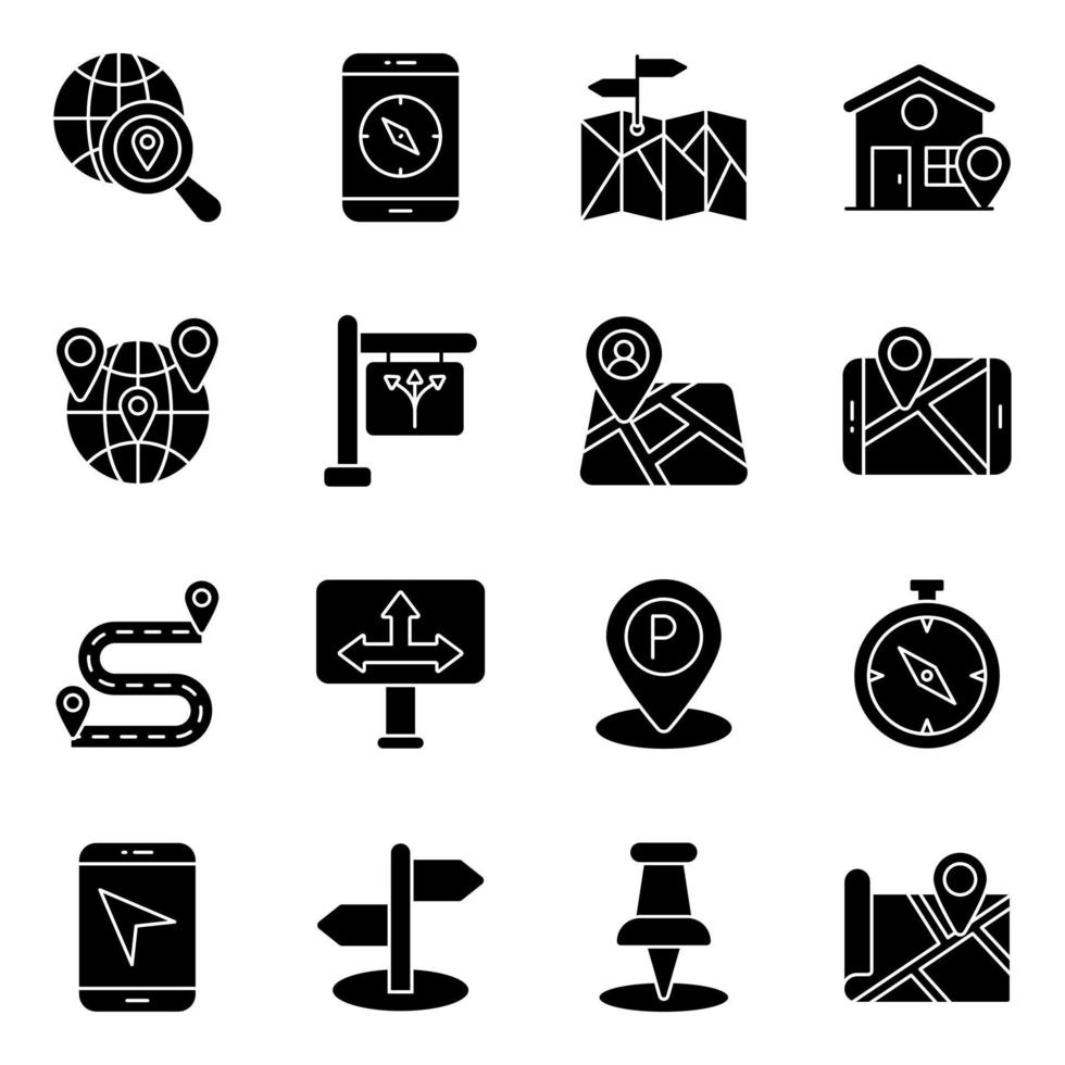 Pack of Navigation Solid Icons vector