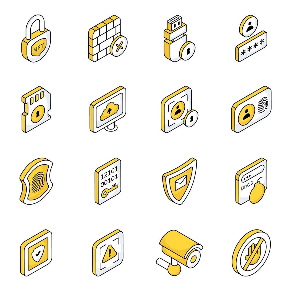 Pack of Security and Safety Flat Icons vector