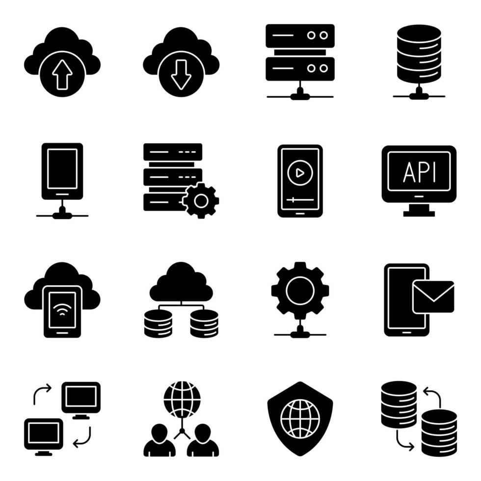 Pack of Database Solid Icons vector