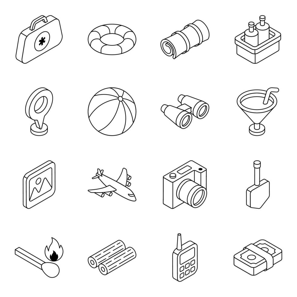 Pack of Camping Tools Linear Icons vector