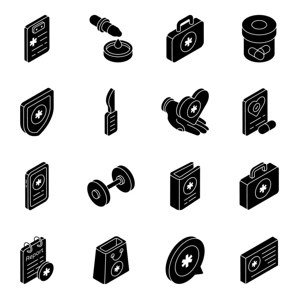 Pack of Medical Solid Icons vector