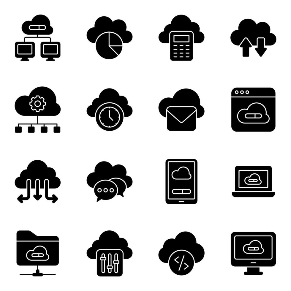 paquete de iconos sólidos de computación en la nube vector