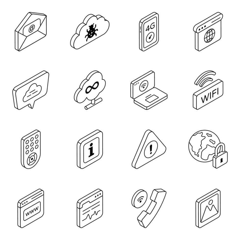 Pack of Cloud Network and Technology Linear Icons vector