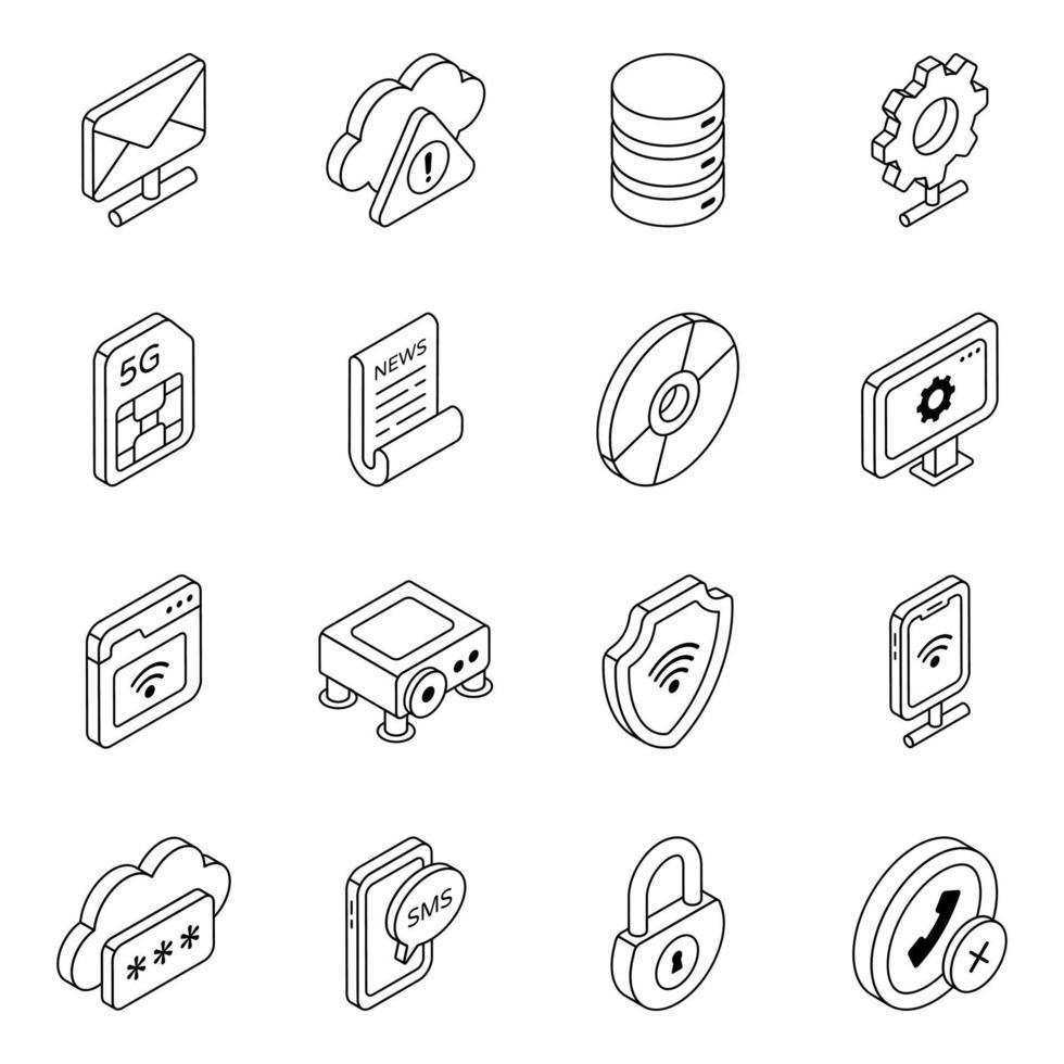 paquete de iconos lineales de alojamiento en la nube vector