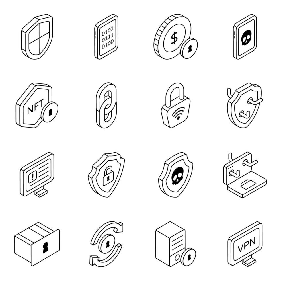 Pack of Security and Protection Linear Icons vector