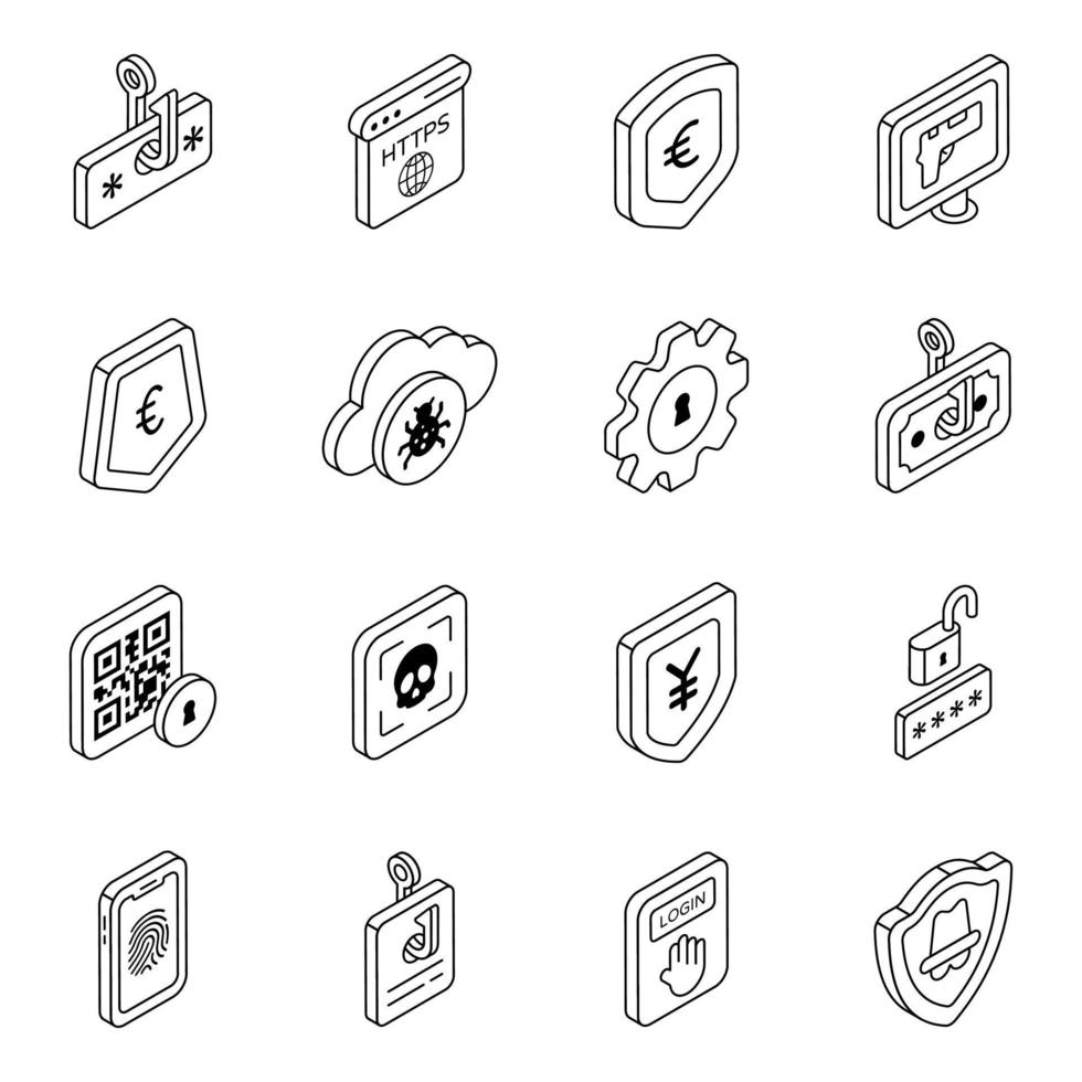 paquete de iconos lineales de ciberseguridad vector