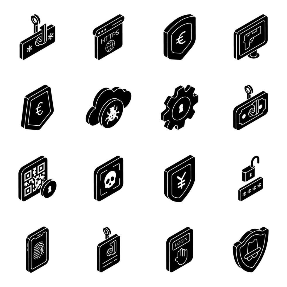 Pack of Cybersecurity Solid Icons vector