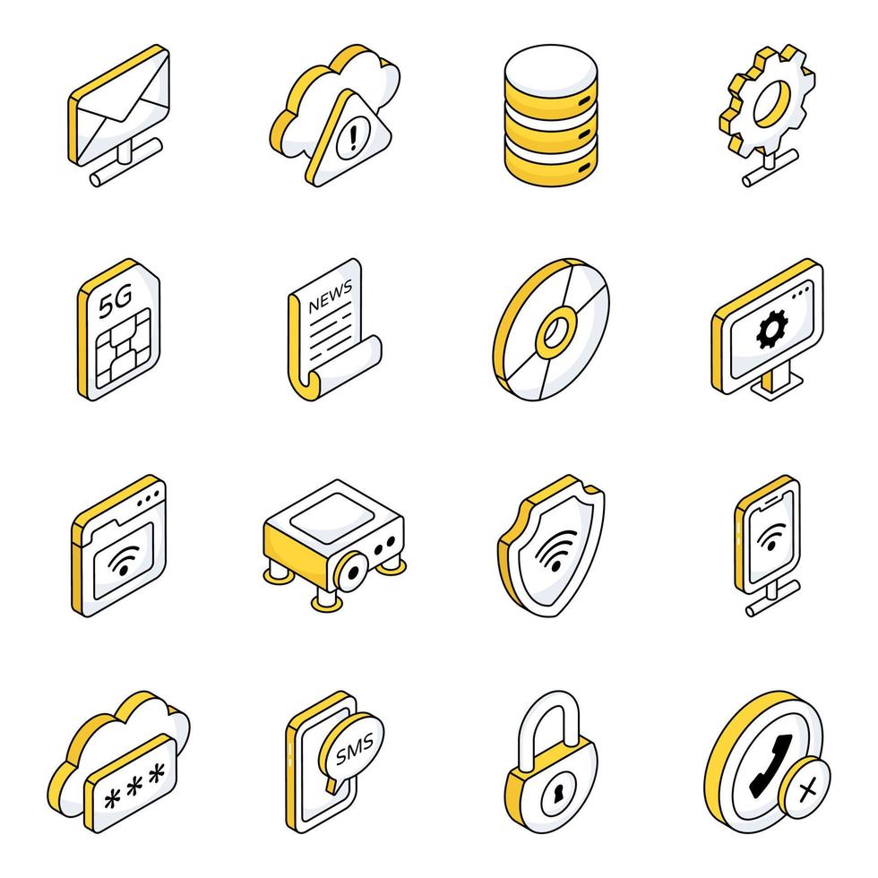 Pack of Cloud Hosting Flat Icons vector