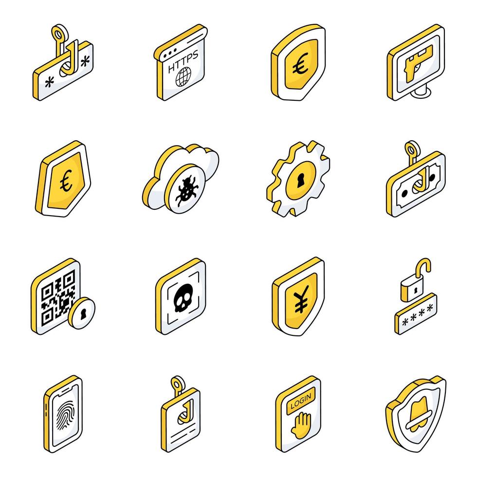 paquete de iconos planos de ciberseguridad vector