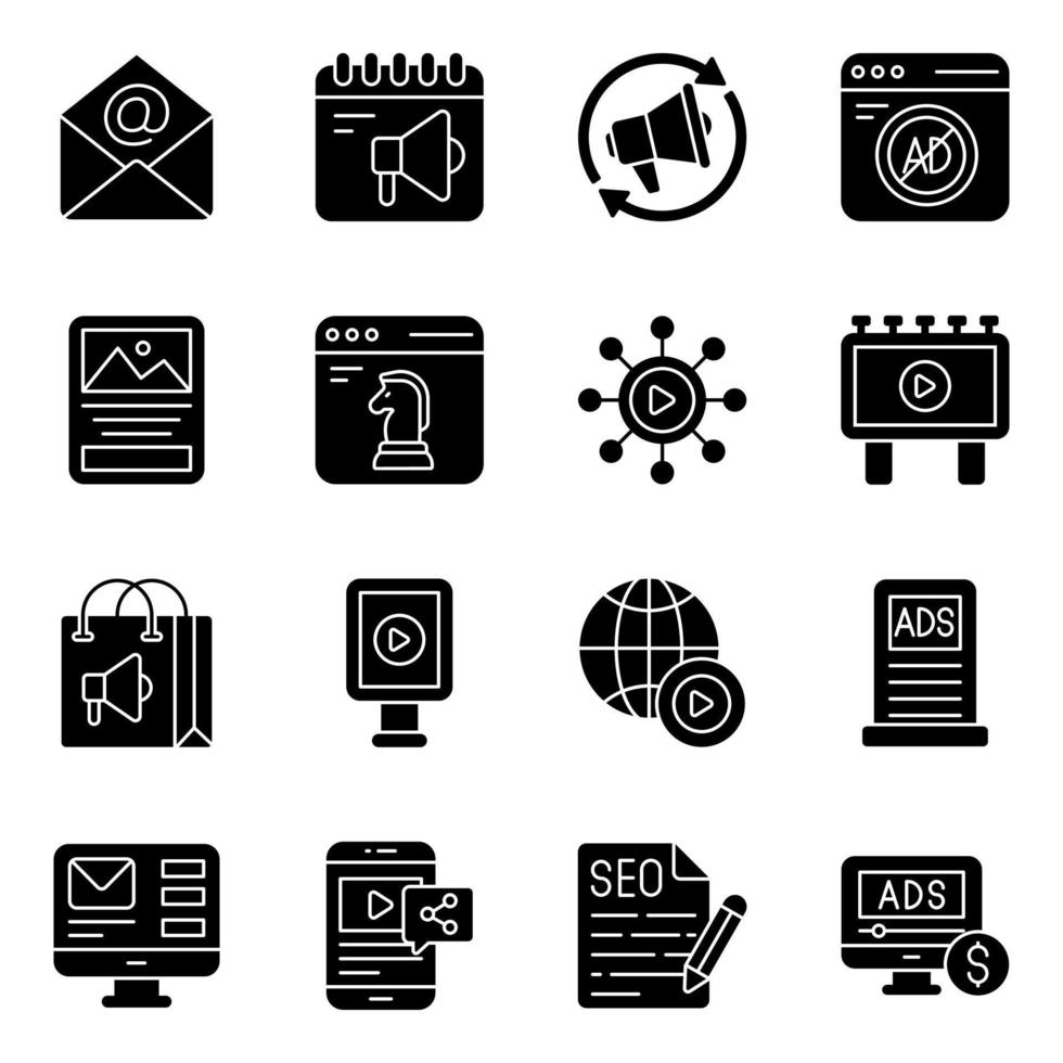 Pack of Marketing and Promotion Solid Icons vector