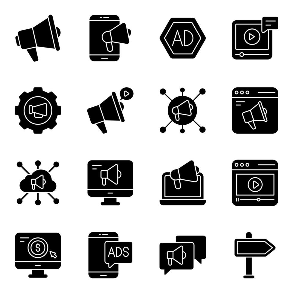 Pack of Marketing Solid Icons vector