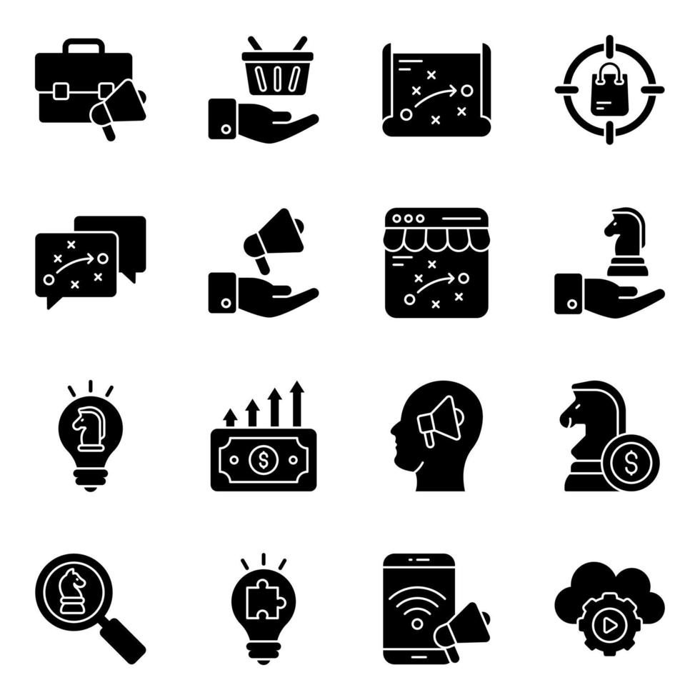 Pack of Digital Marketing Solid Icons vector