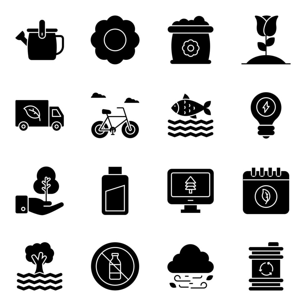 Pack of Nature, Ecology and Botany Solid Icons vector