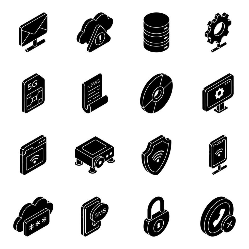 Pack of Cloud Hosting Solid Icons vector