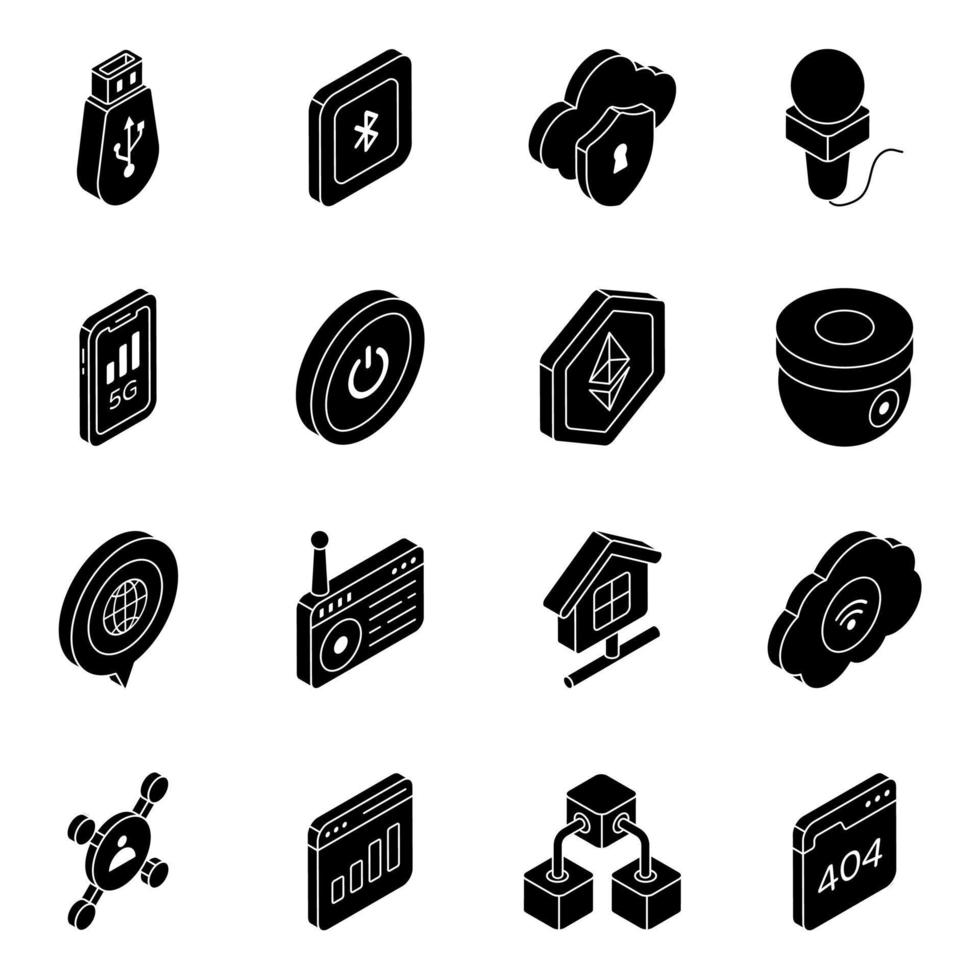 paquete de iconos sólidos de tecnología en la nube vector