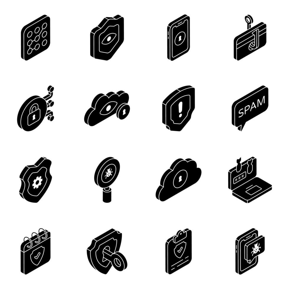Pack of Protection Solid Icons vector