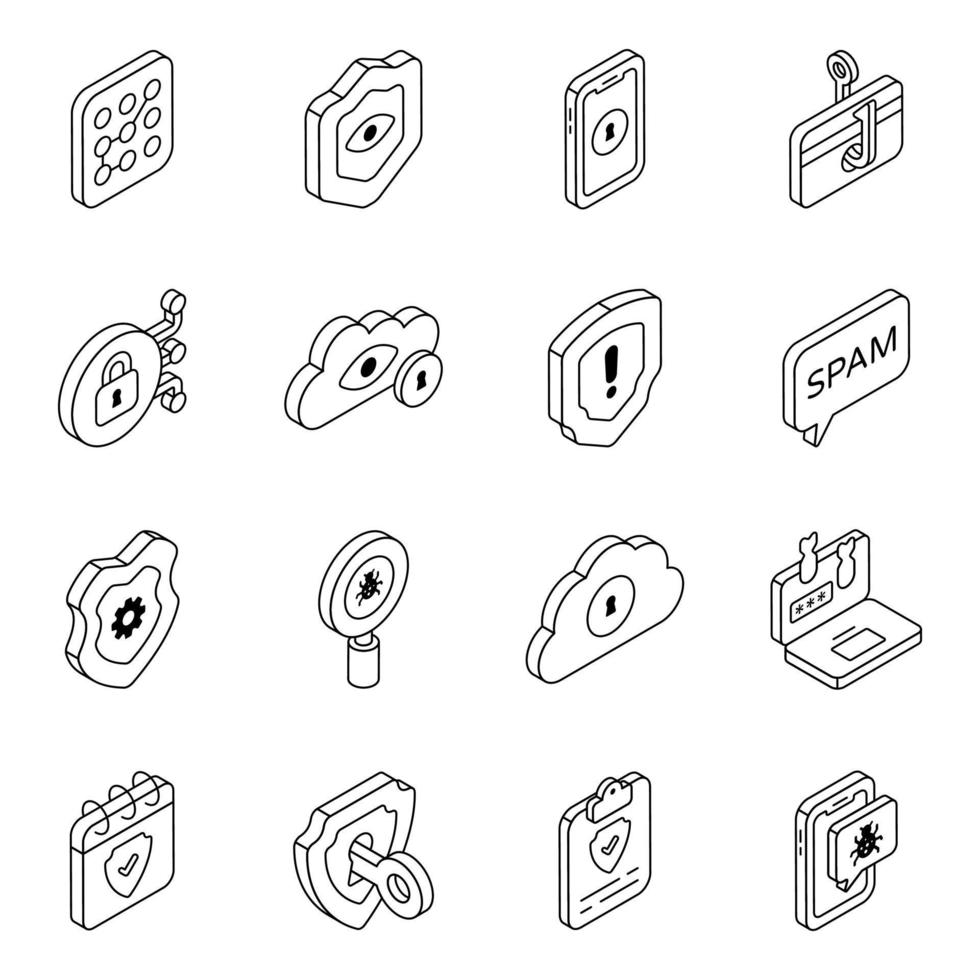 paquete de iconos lineales de protección vector