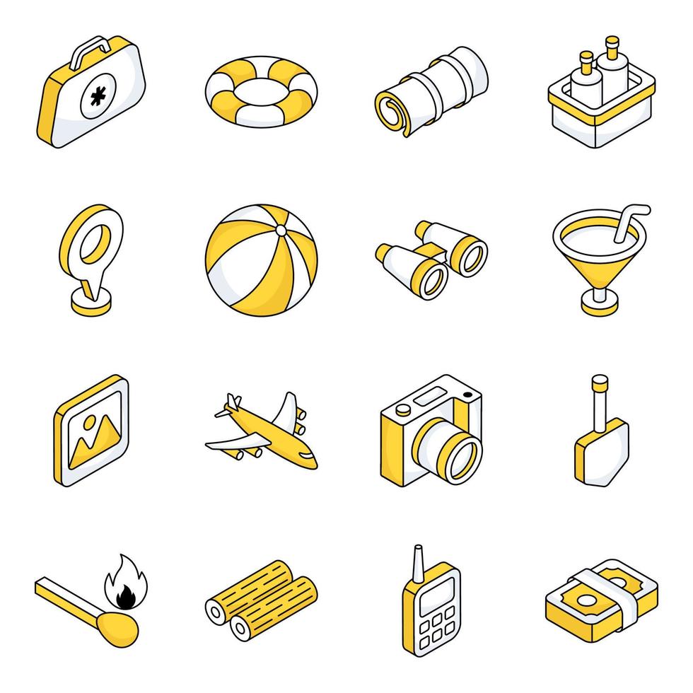 Pack of Camping Tools Flat Icons vector