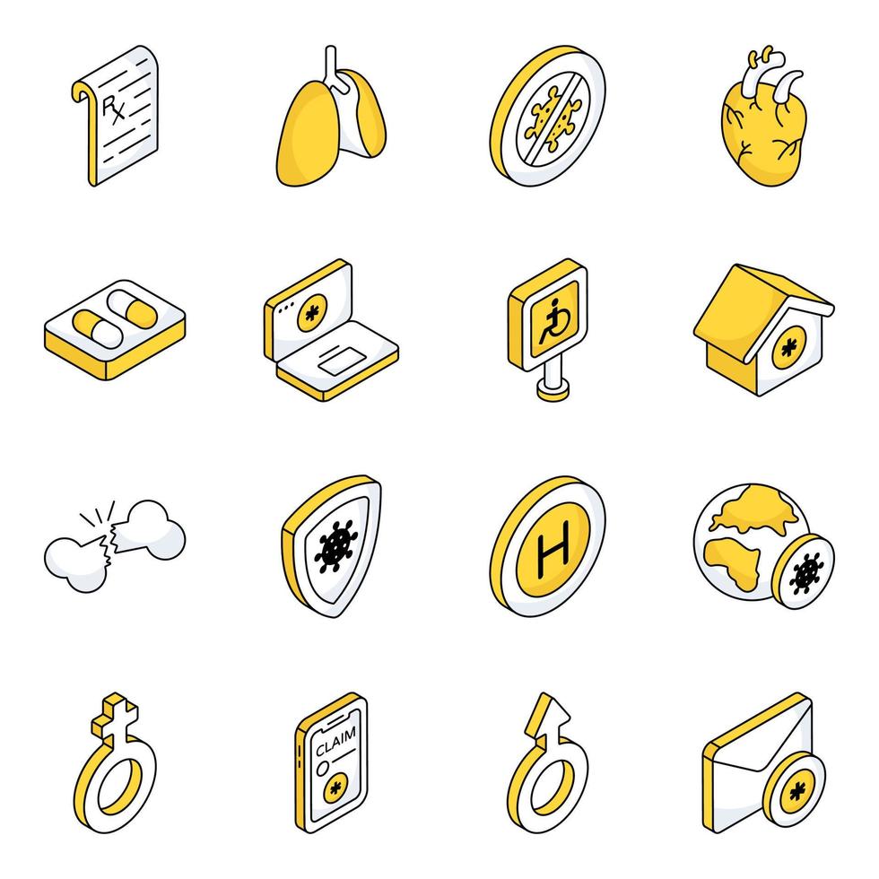 Pack of Medical and Healthcare Flat Icons vector