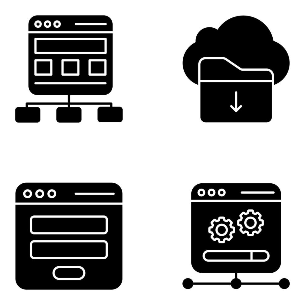 paquete de iconos sólidos de gestión y diseño web vector