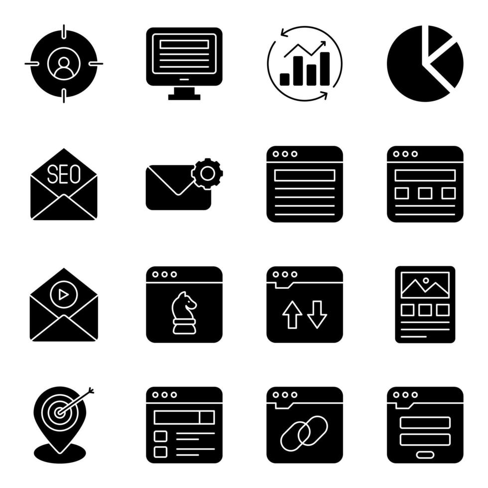 Pack of Web and Seo Solid Icons vector