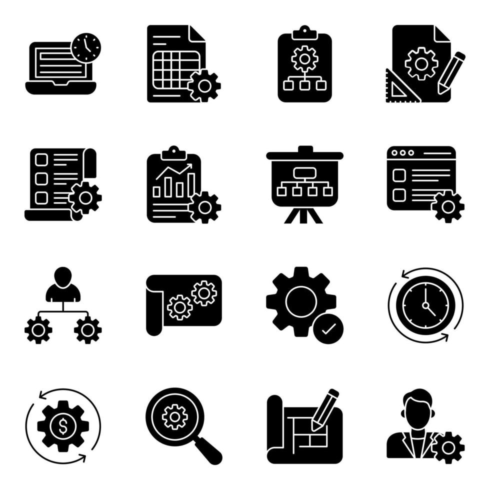 Pack of Management Solid Icons vector