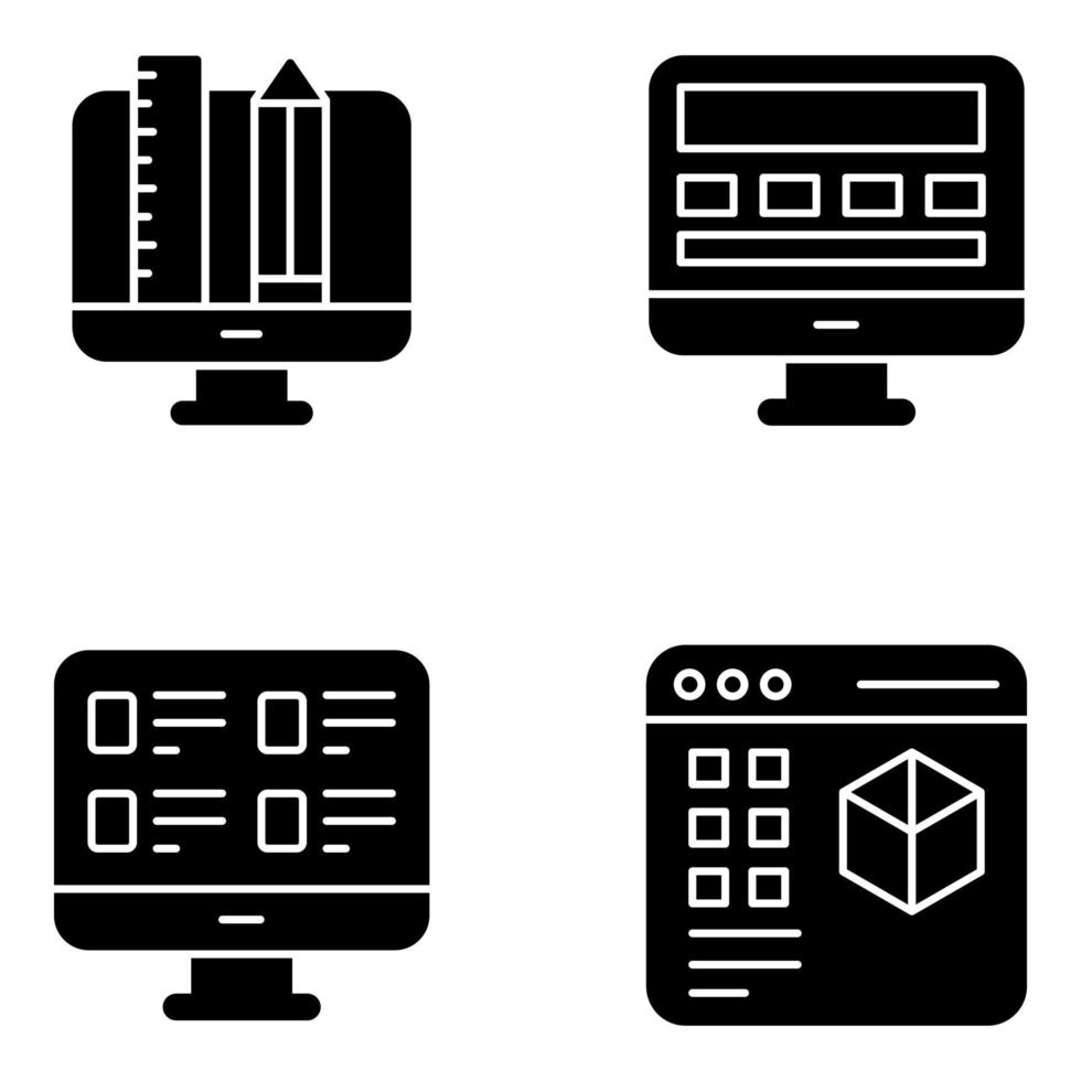 paquete de iconos sólidos de diseño de computadora vector