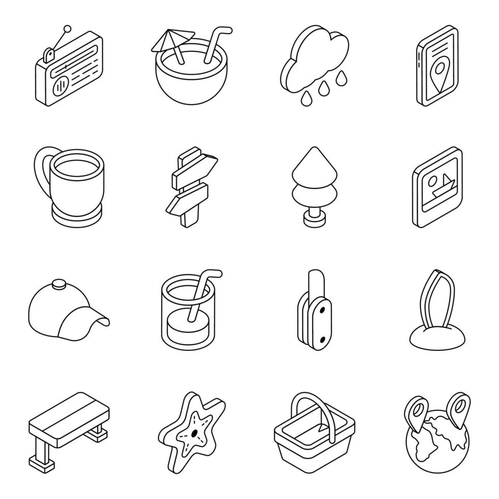 Pack of Camping Accessories Linear Icons vector