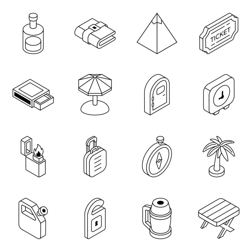 Pack of Camping Equipment Linear Icons vector