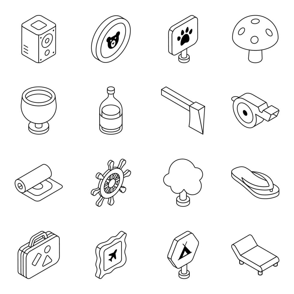 paquete de iconos lineales de aventura vector