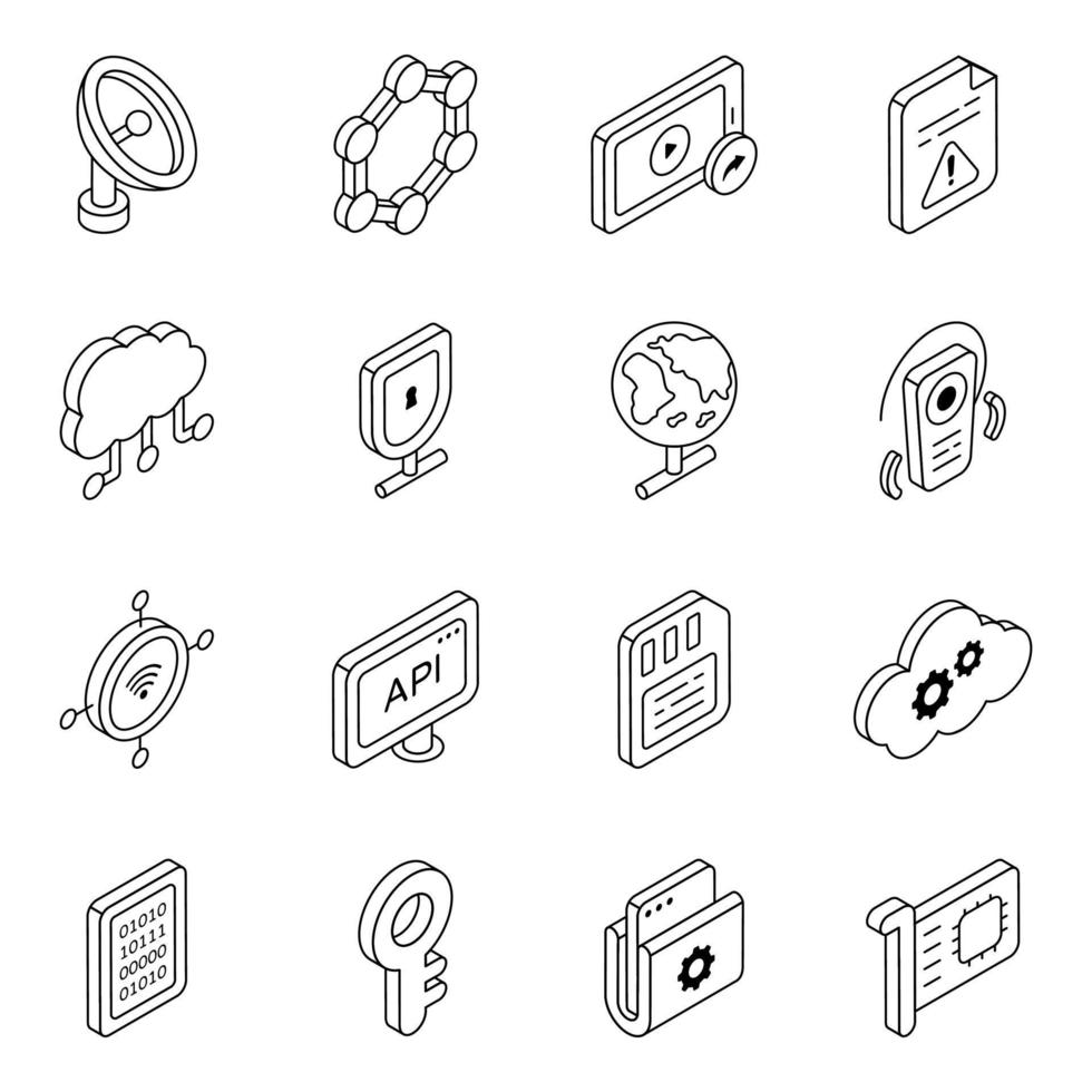 paquete de iconos lineales de almacenamiento en la nube vector