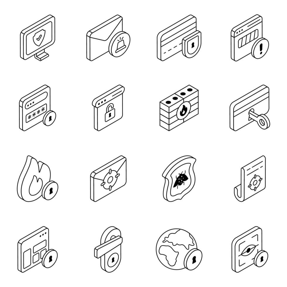 paquete de iconos lineales de seguridad vector