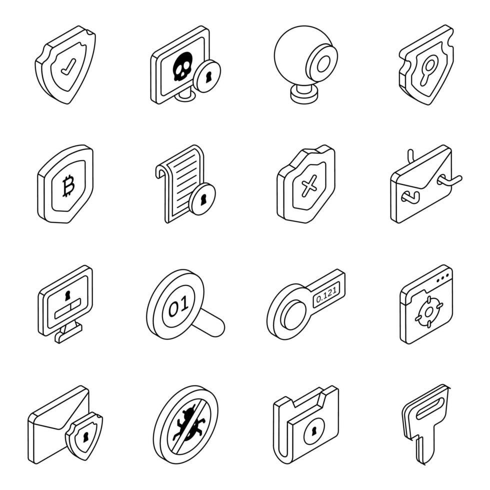 paquete de iconos lineales de seguridad vector