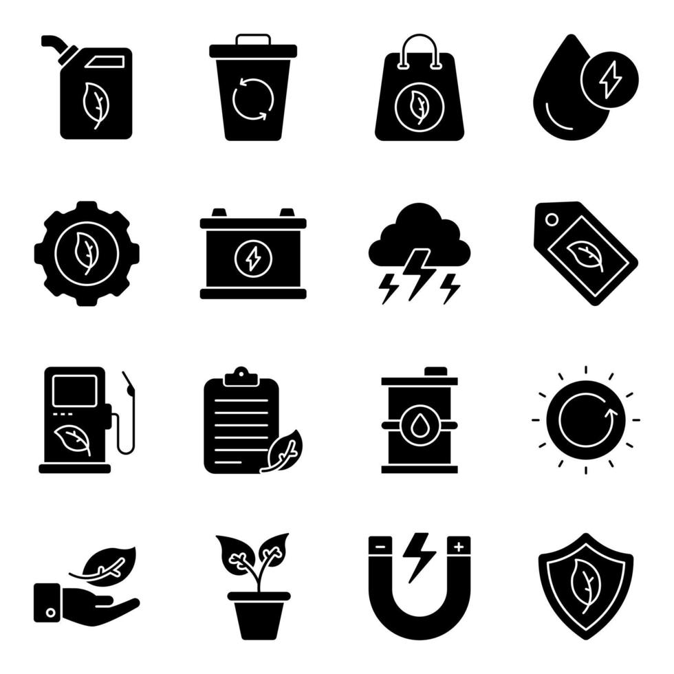 paquete de iconos sólidos ecológicos vector