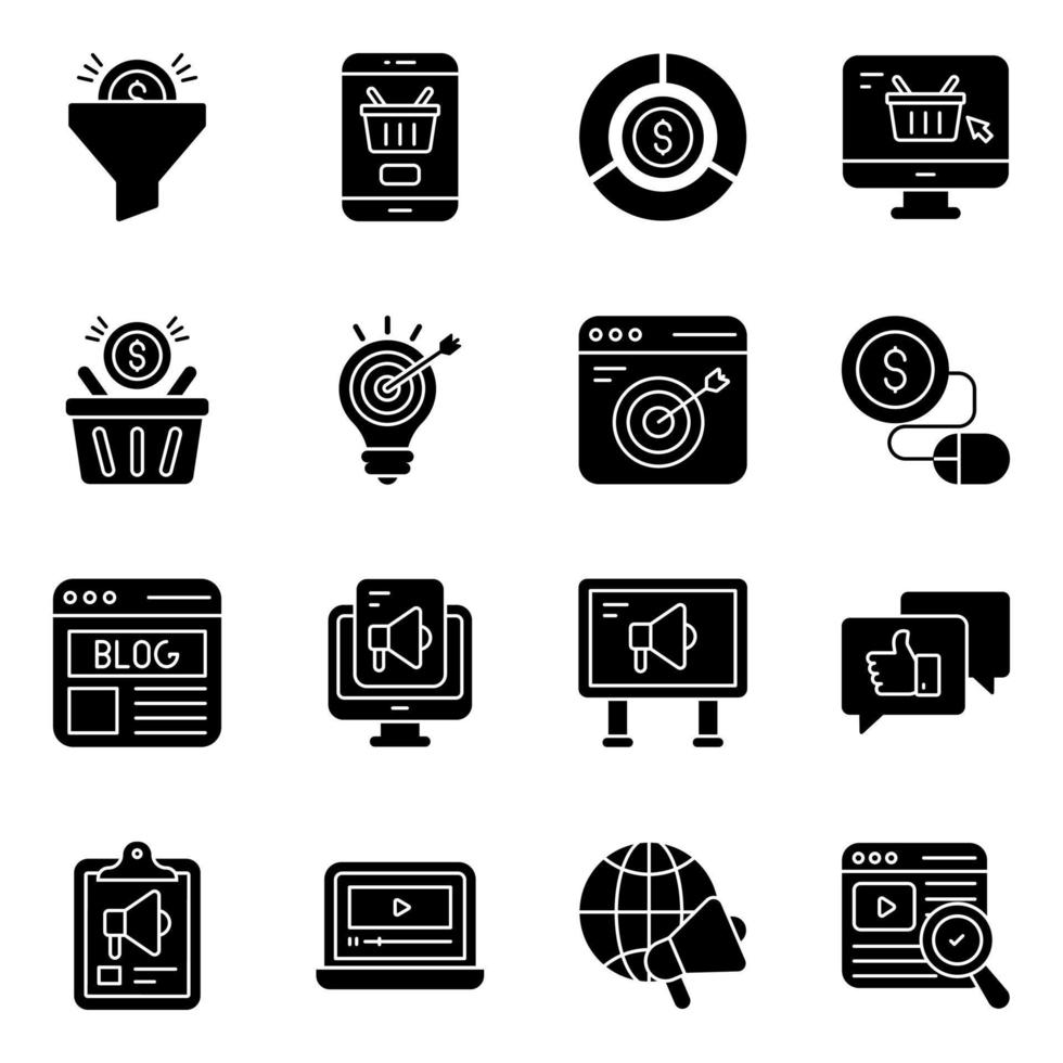 Pack of Promotion Solid Icons vector