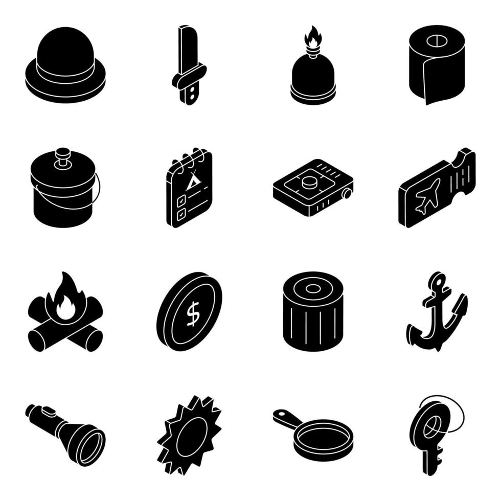 Pack of Camping Solid Icons vector