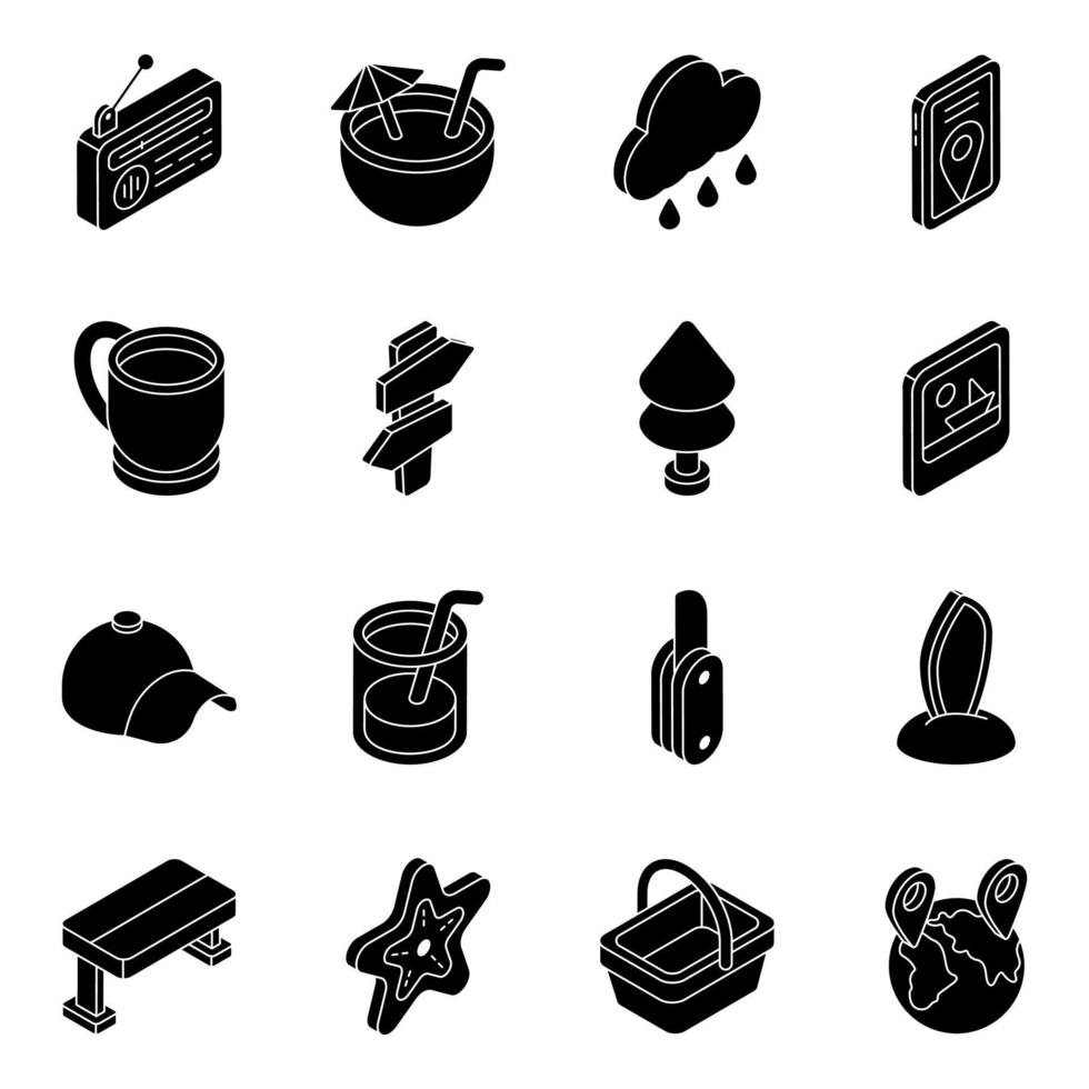 Pack of Camping Accessories Solid Icons vector