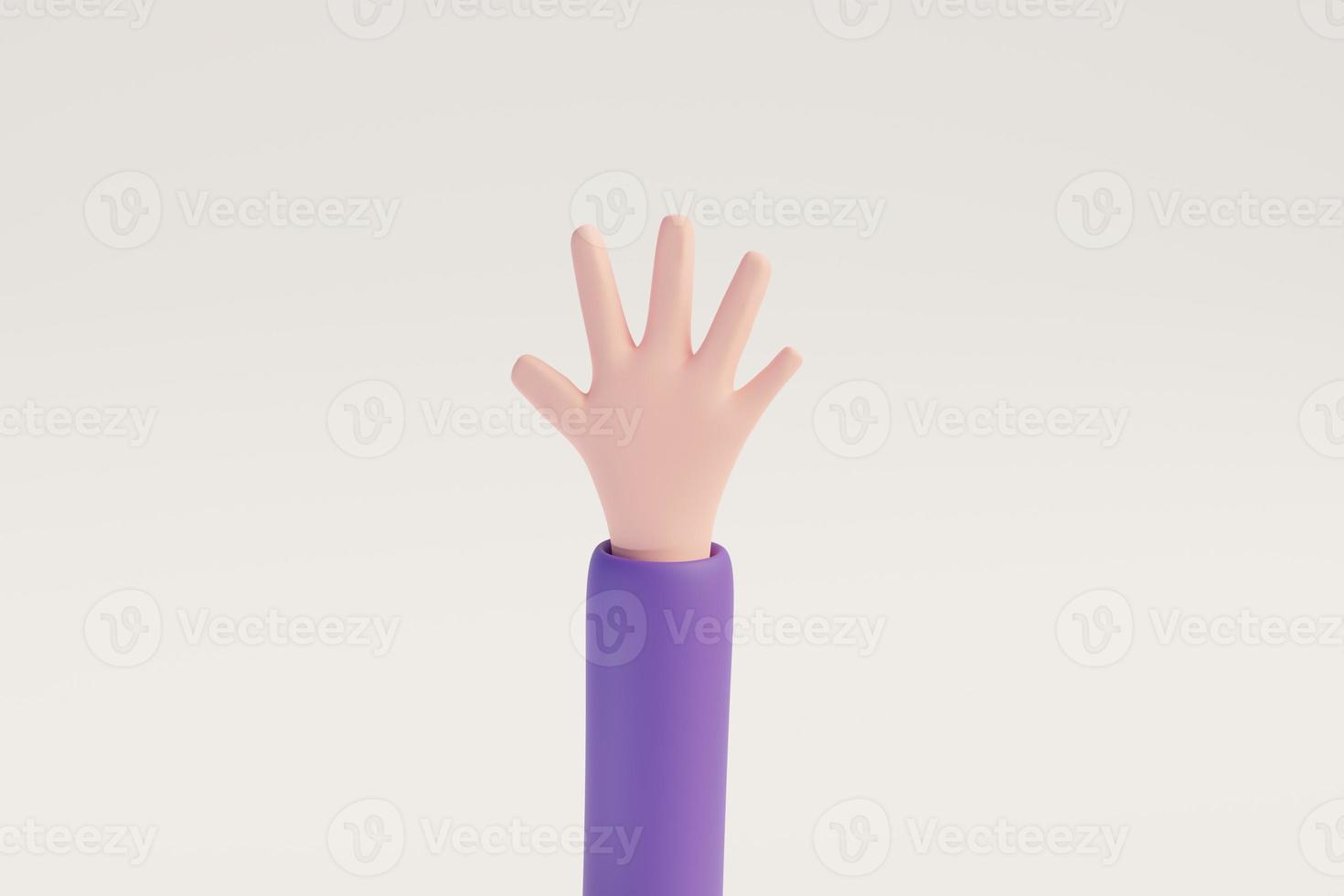 Cartoon hand showing fingers five for Rating or countdown design elements white isolated background. 3D rendered image photo