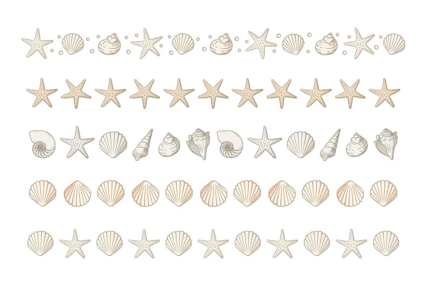 conjunto divisor de borde de conchas marinas. plantilla de diseño de mar y océano. ilustración vectorial verano o fiesta en la playa, diseño publicitario vector