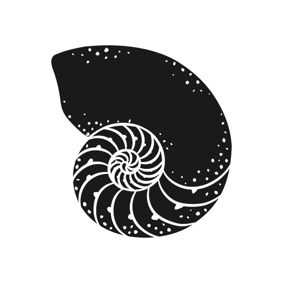 Ilustración de vector de silueta de concha espiral. ilustraciones para menú, diseño de restaurante de mariscos, spa de hotel resort, tablas de surf, impresión de arte de pared