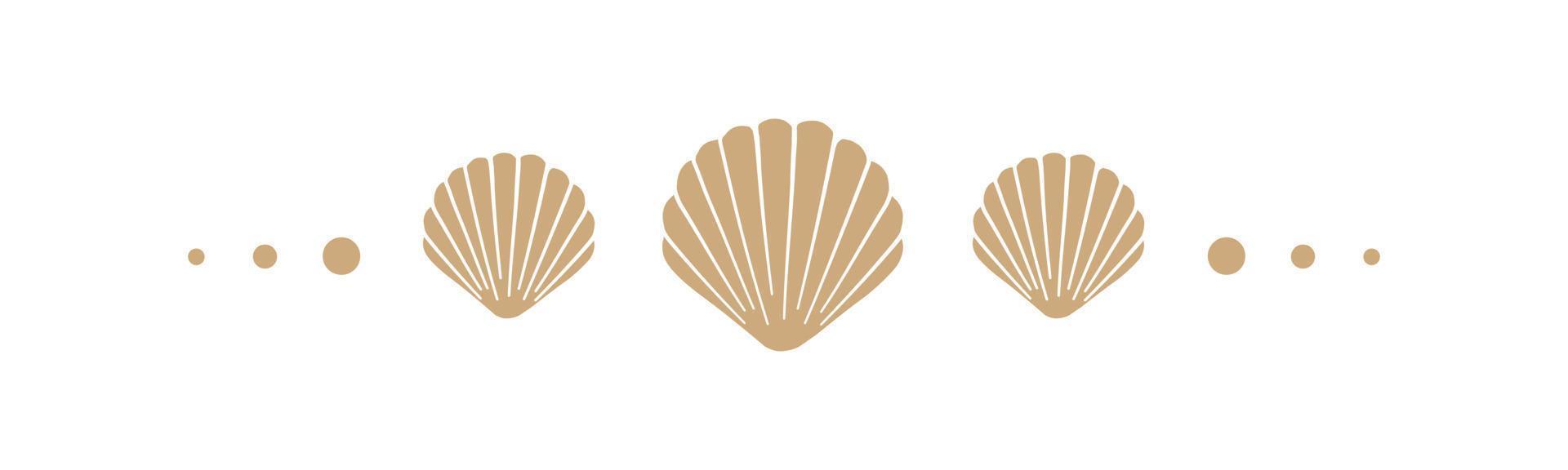 Seashell scallop border divider. Sea and ocean design template. Vector illustration summer or beach party, advertising design