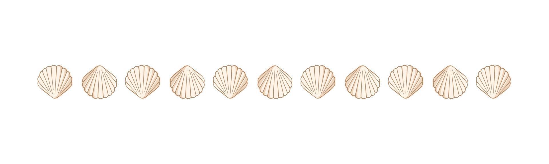 Seashells border divider. Sea and ocean design template. Vector illustration summer or beach party, advertising design