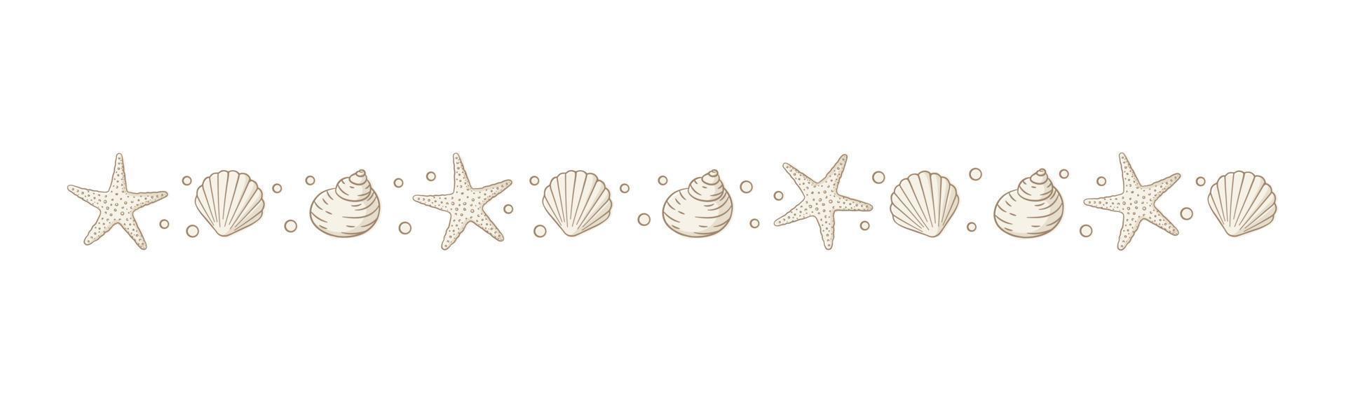 Seashells border divider. Sea and ocean design template. Vector illustration summer or beach party, advertising design