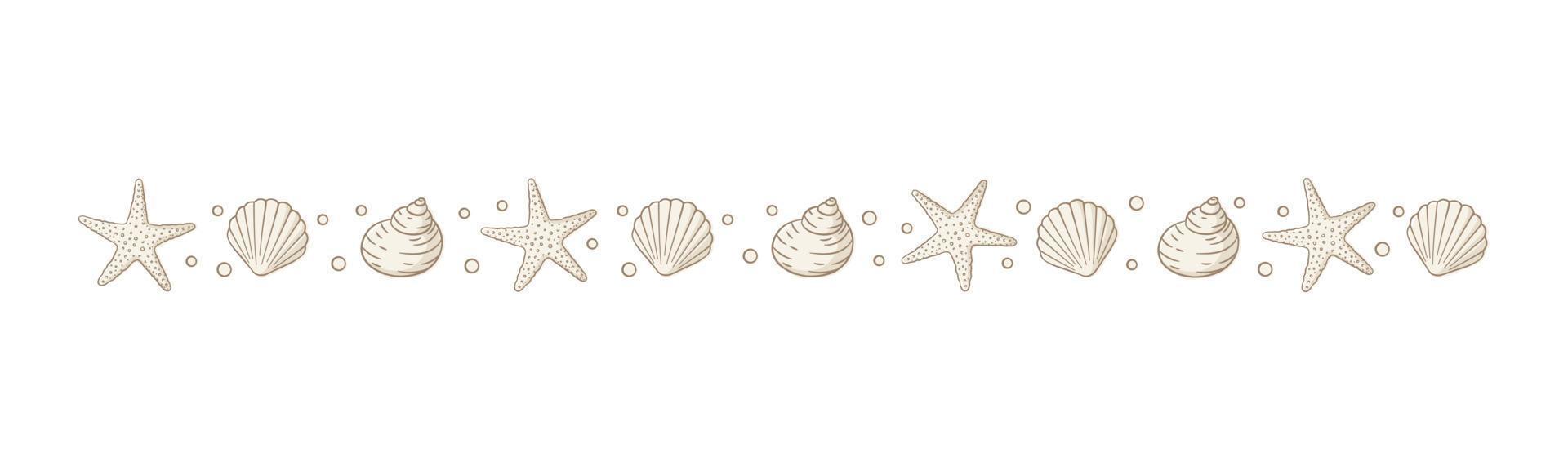 divisor de borde de conchas marinas. plantilla de diseño de mar y océano. ilustración vectorial verano o fiesta en la playa, diseño publicitario vector