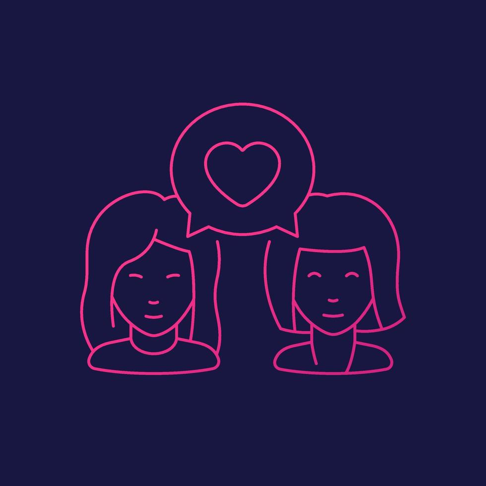 love chat line vector icon with two women, girls
